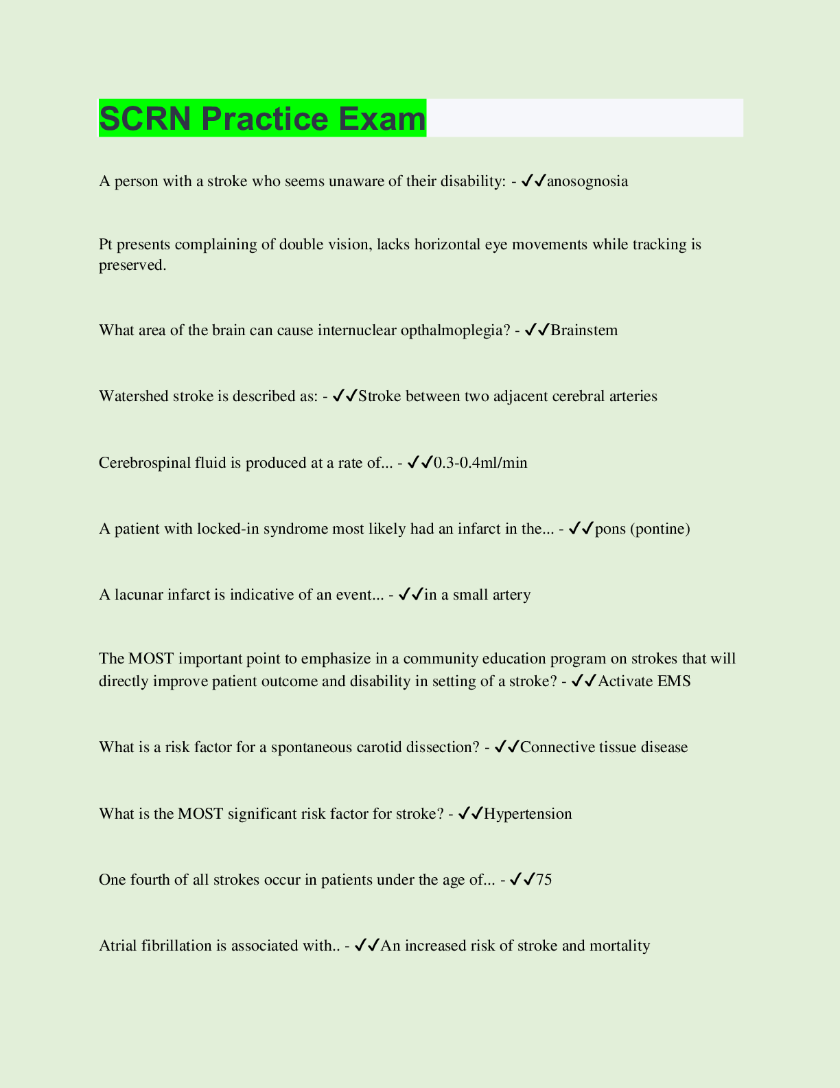 Preview image of SCRN Practice Exam document